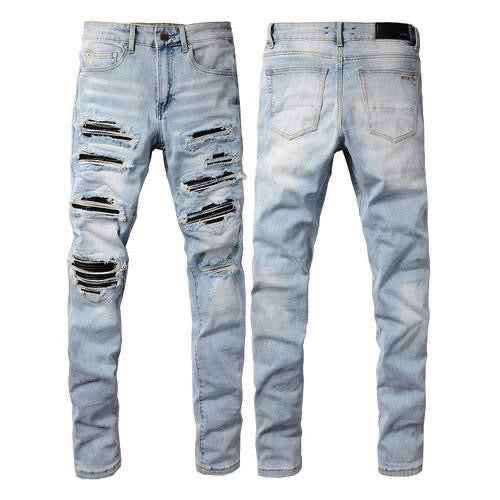 Raw Edge Leather Patch Jeans