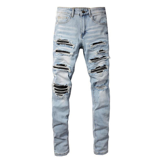 Raw Edge Leather Patch Jeans